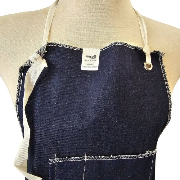 Ansell Multi-Purpose Blue Denim Apron 28W x 37L Adjust Neck Tie Waist Pocket NEW - Picture 2 of 6